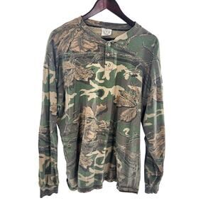 Camo Long Sleeve Men’s Shirt 2XL P.K. Clothing Camouflage Henley Hunting Outdoor